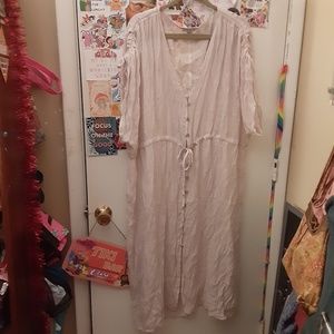 Fauvlux 3X Oatmeal Beige Gauze Kimono Duster Topper Button Tie Waist CoverUp